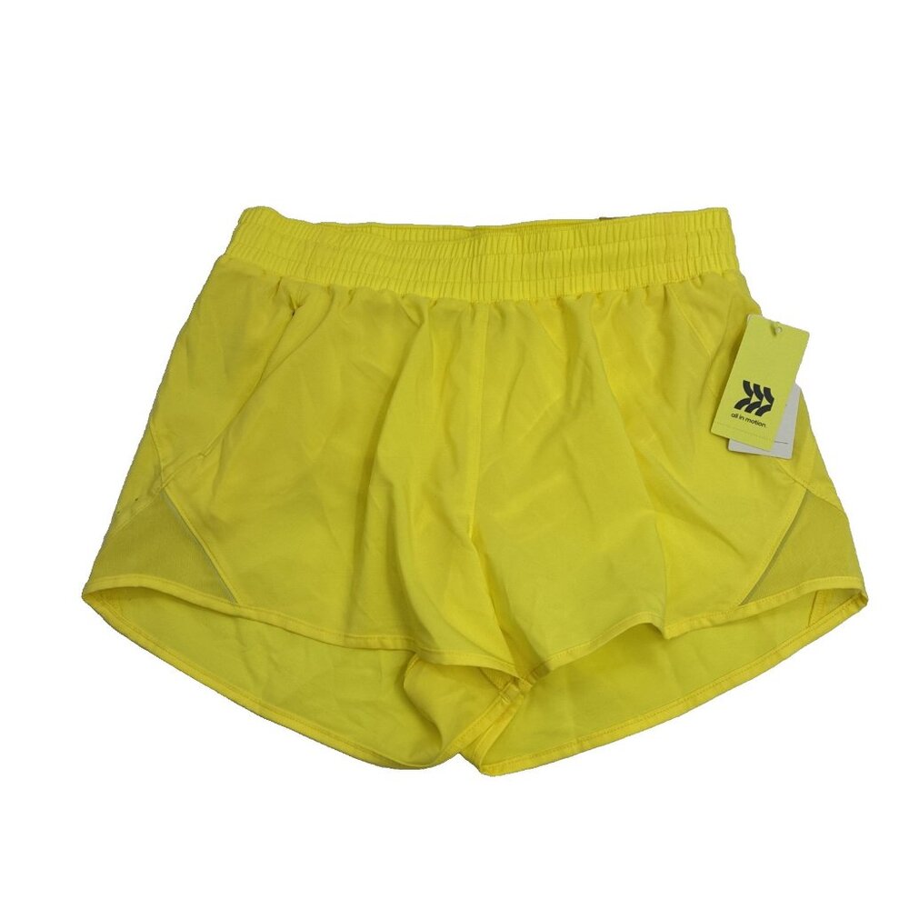 All In Motion Womens S Yellow Mid Rise Run Shorts Athletic Activewear New